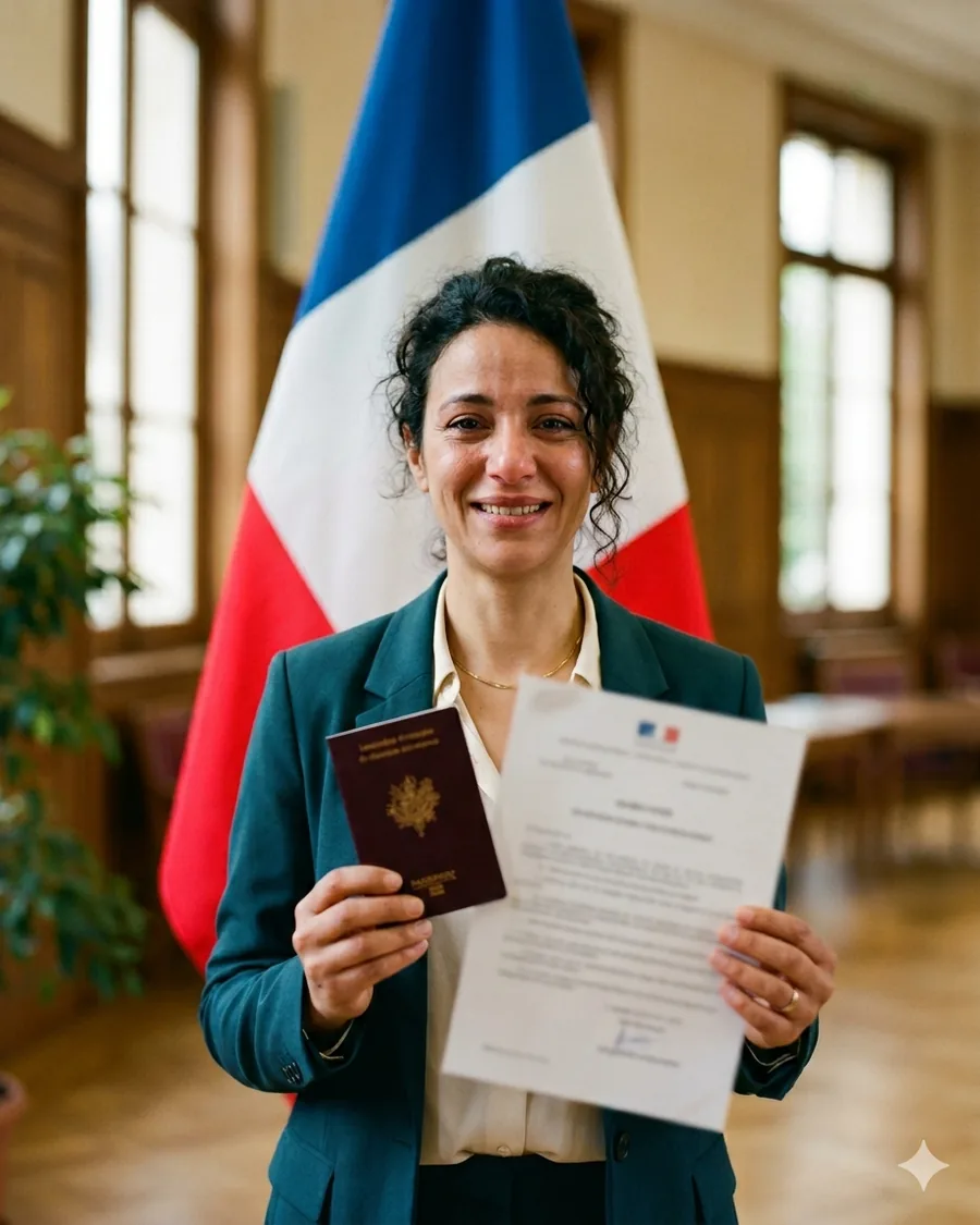 Personne célébrant l’obtention de la nationalité française